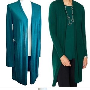 J. Jill Wearever Collection Size S Green Open Front Long Line Sweater Cardigan